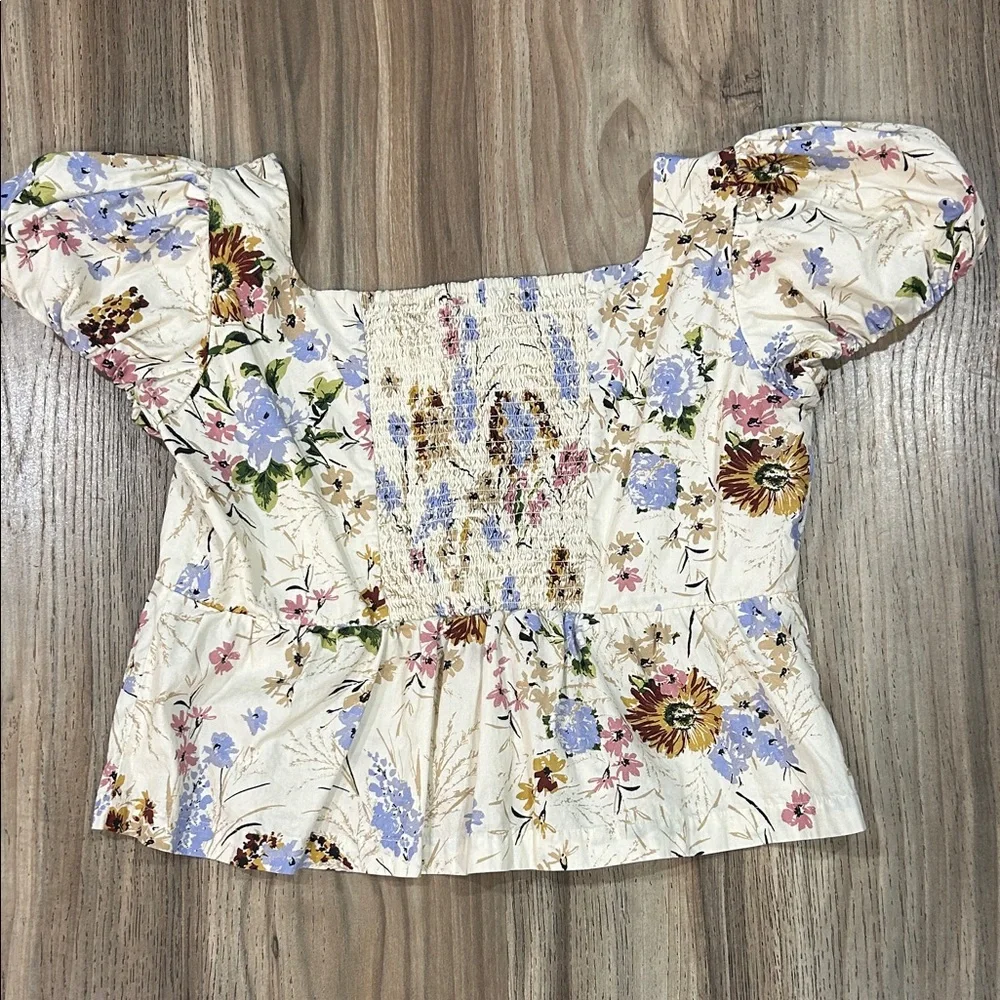 Anthropologie Cream Floral Blouse